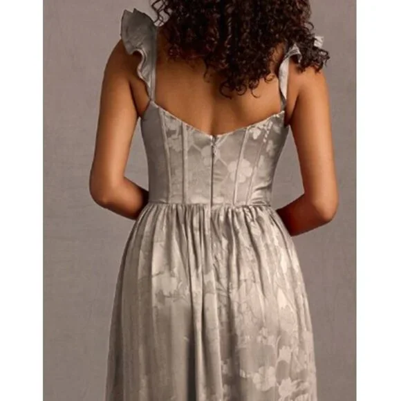 Azazie Plus Size Sweatheart Neckline Maxi Dress Jacquard Jianna Formal Platinum - Picture 3 of 7